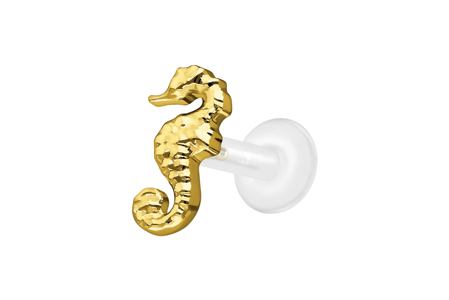 PTFE Labret Piercing mit Innengewinde + Titan-Aufsatz SEEPFERDCHEN